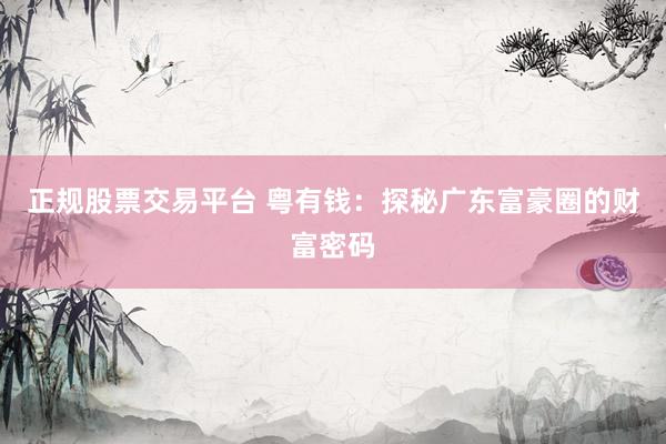 正规股票交易平台 粤有钱：探秘广东富豪圈的财富密码