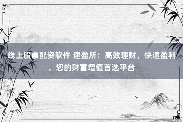 线上股票配资软件 速盈所：高效理财，快速盈利，您的财富增值首选平台
