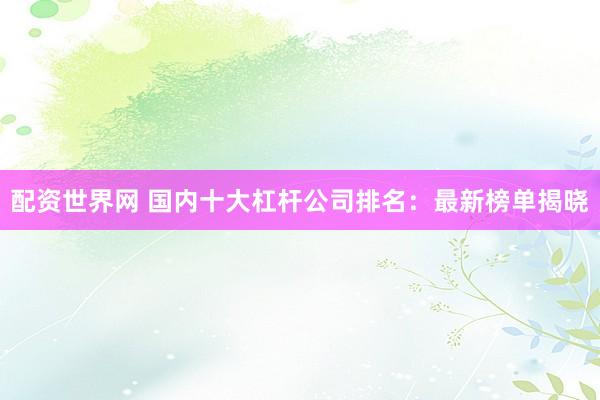 配资世界网 国内十大杠杆公司排名：最新榜单揭晓