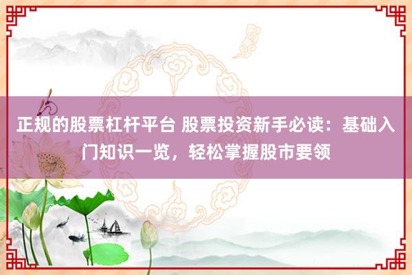 正规的股票杠杆平台 股票投资新手必读：基础入门知识一览，轻松掌握股市要领