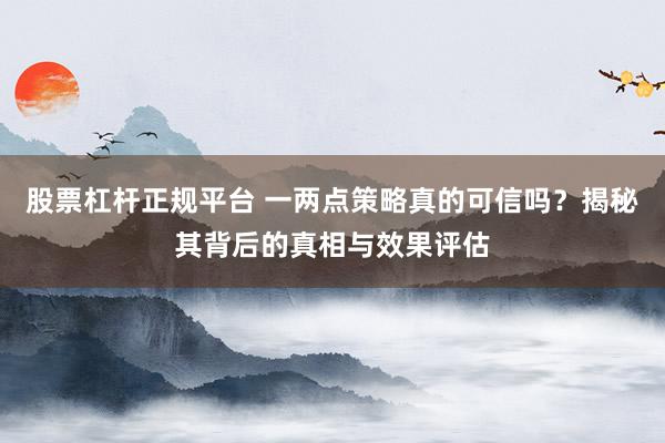 股票杠杆正规平台 一两点策略真的可信吗？揭秘其背后的真相与效果评估