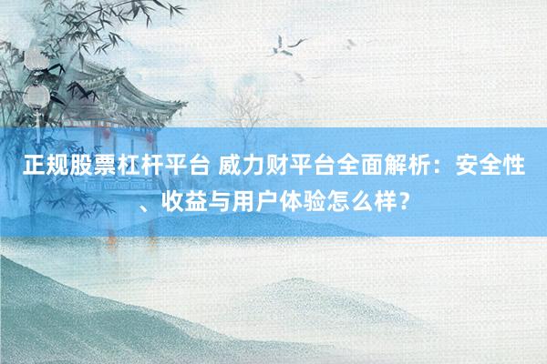 正规股票杠杆平台 威力财平台全面解析：安全性、收益与用户体验怎么样？