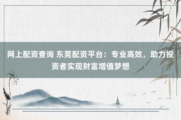 网上配资查询 东莞配资平台：专业高效，助力投资者实现财富增值梦想