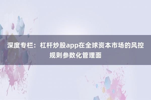 深度专栏：杠杆炒股app在全球资本市场的风控规则参数化管理面