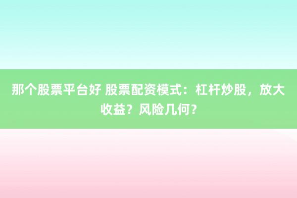 那个股票平台好 股票配资模式：杠杆炒股，放大收益？风险几何？