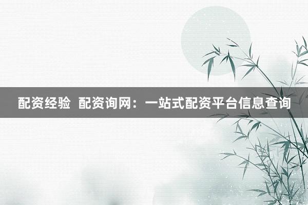 配资经验  配资询网：一站式配资平台信息查询
