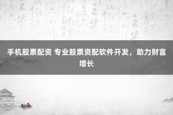 手机股票配资 专业股票资配软件开发，助力财富增长