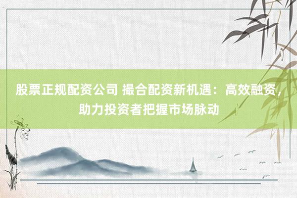 股票正规配资公司 撮合配资新机遇:高效融资,助力投资者把握市场脉动